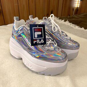 FILA Disruptor II Wedge Sneaker Iridescent / Holographic; like new!